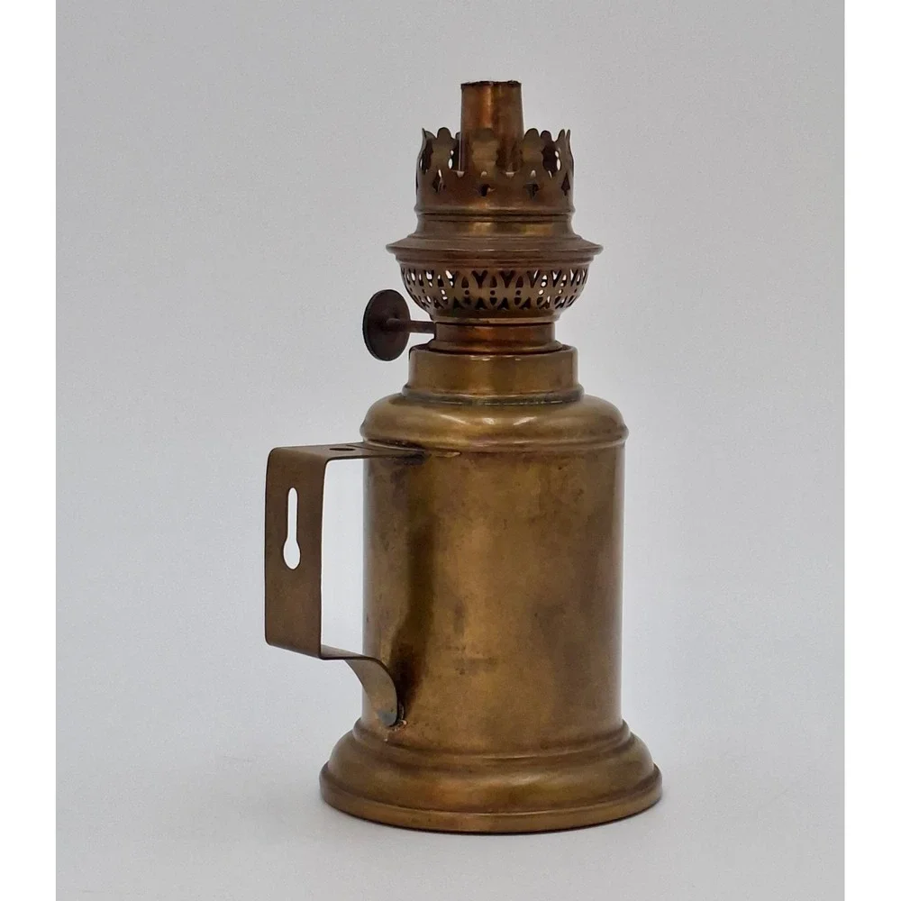 Antique Pigeon Style Brass Oil Lamp Wall Mount Glass Globe c1900 Unmarked